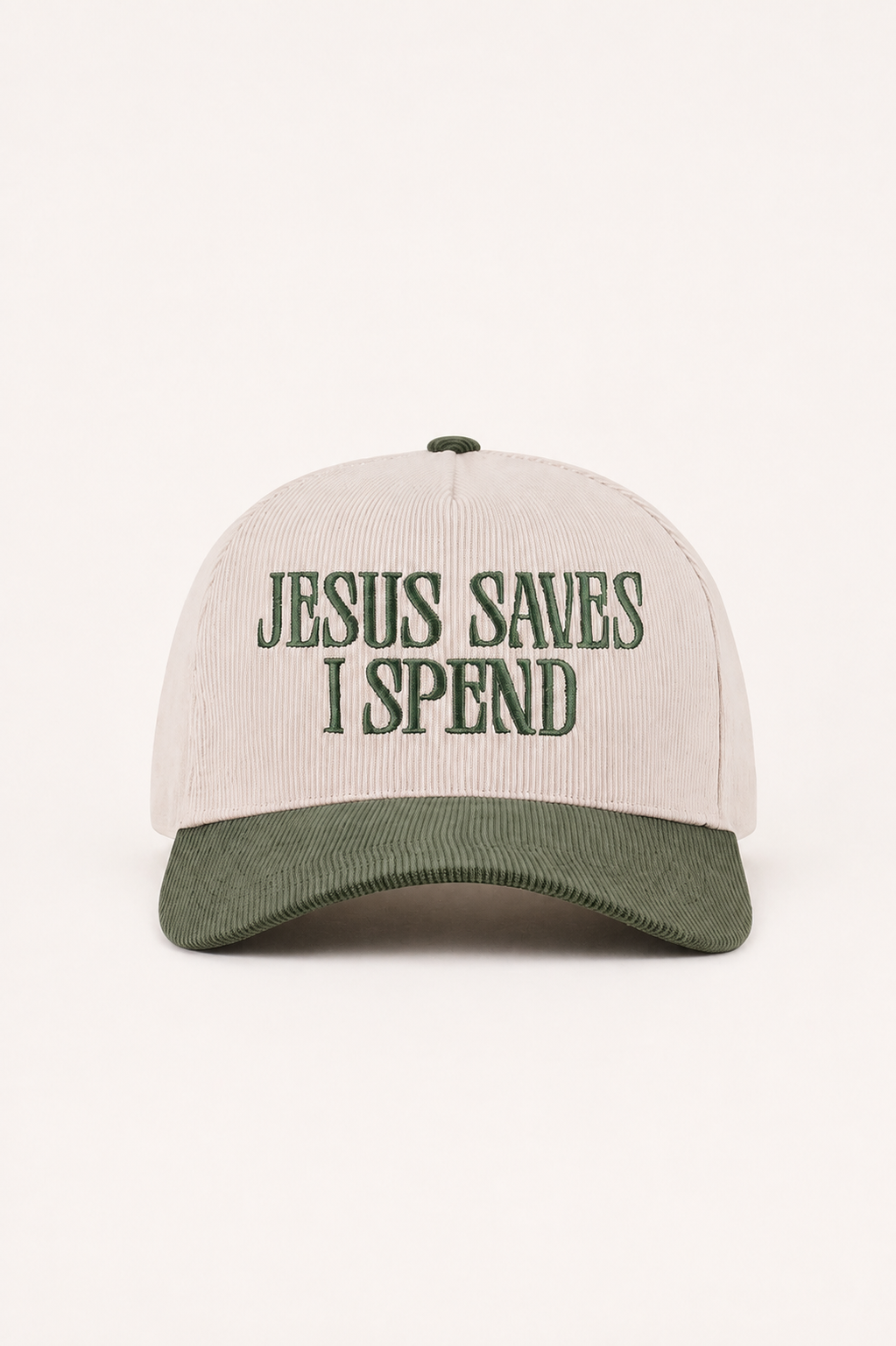 Jesus Saves I Spend Corduroy Cap