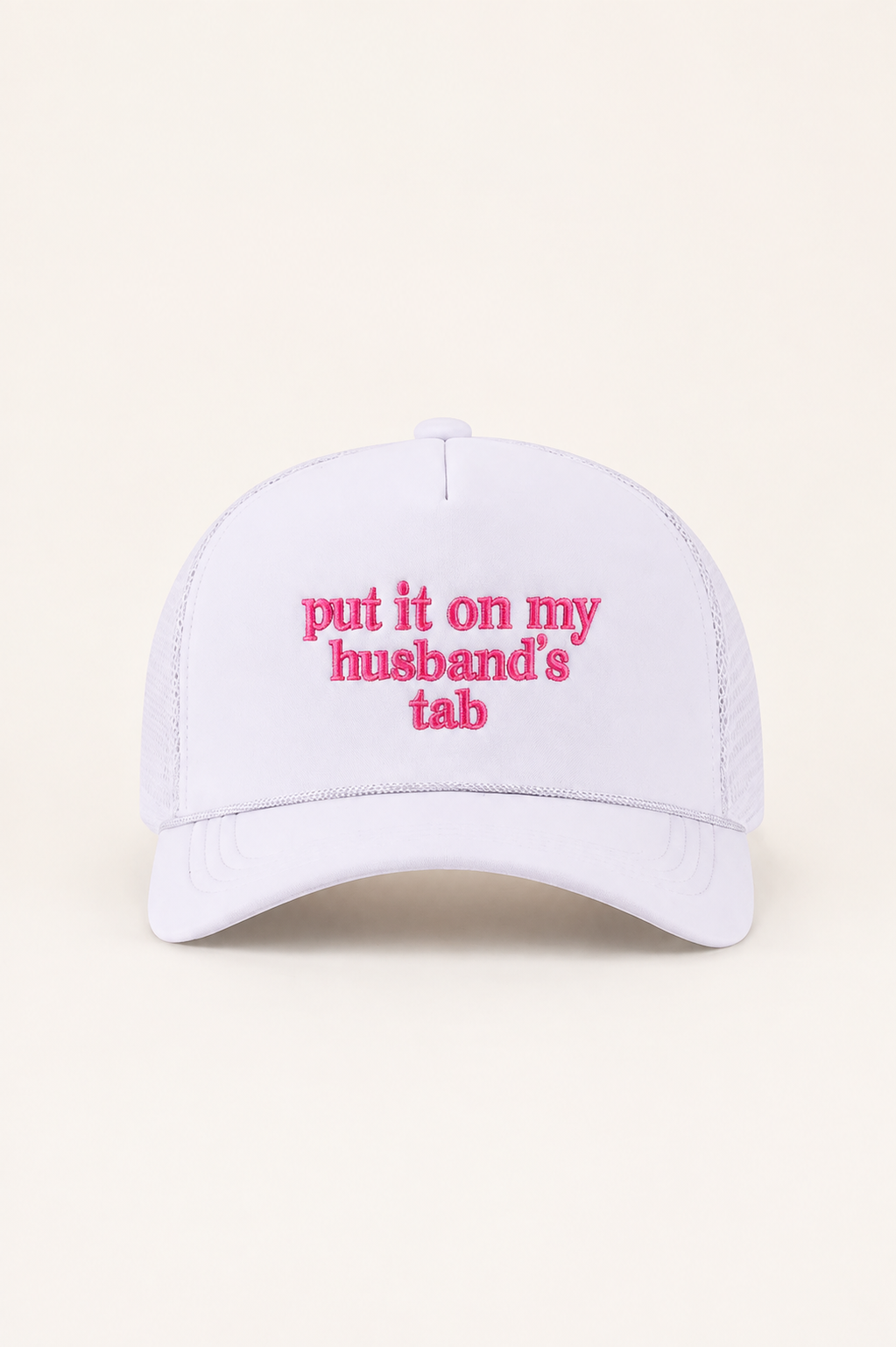 Put It On My Husbands Tab Mesh Trucker Cap